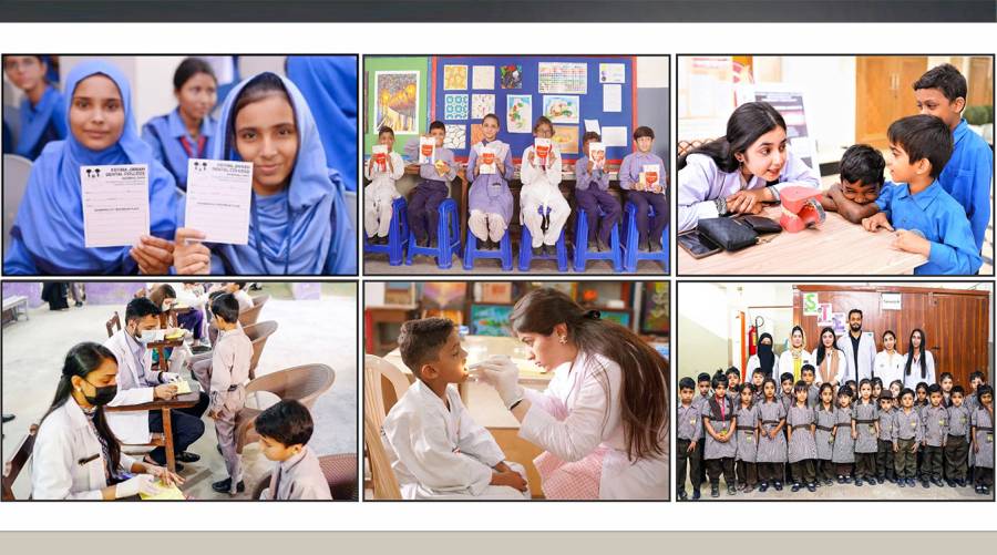 Dental students from FJDC conducting oral health checkups for children in Korangi, Karachi
