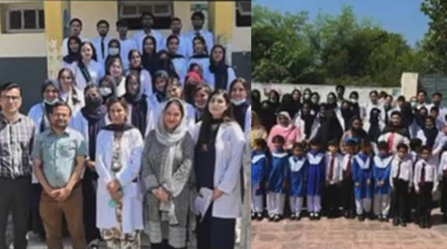 SOD-SZABMU community dentistry team performing oral health check-ups for students in Islamabad schools