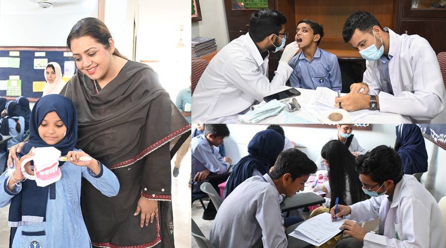LCMD dental outreach team conducting oral health awareness camp for children in Karachi