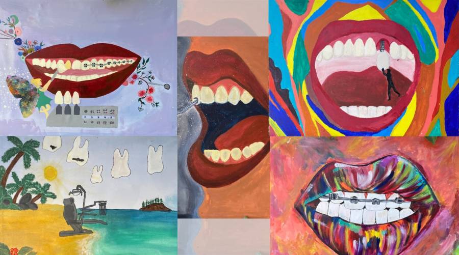 Students from LCMD present their dental-themed artwork during the canvas painting competition 2025.