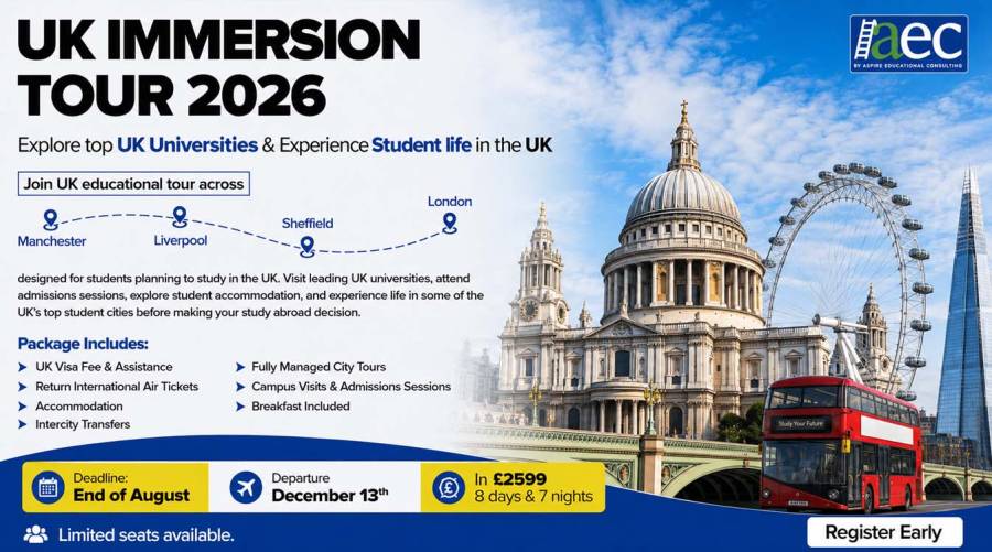 UK Immersion Tour 2026 for Pakistani students visiting universities in Manchester, Liverpool, Sheffield and London