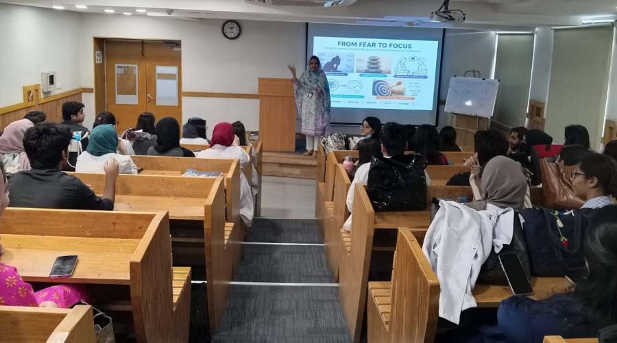 Ziauddin College of Dentistry third-year BDS students participate in an interactive workshop on anxiety management, resilience and confident communication