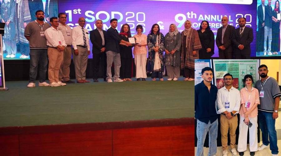 Hamdard University third-year BDS students recognised after securing second position in the Undergraduate Research Poster Competition at the SOD-PADR Conference 2026.