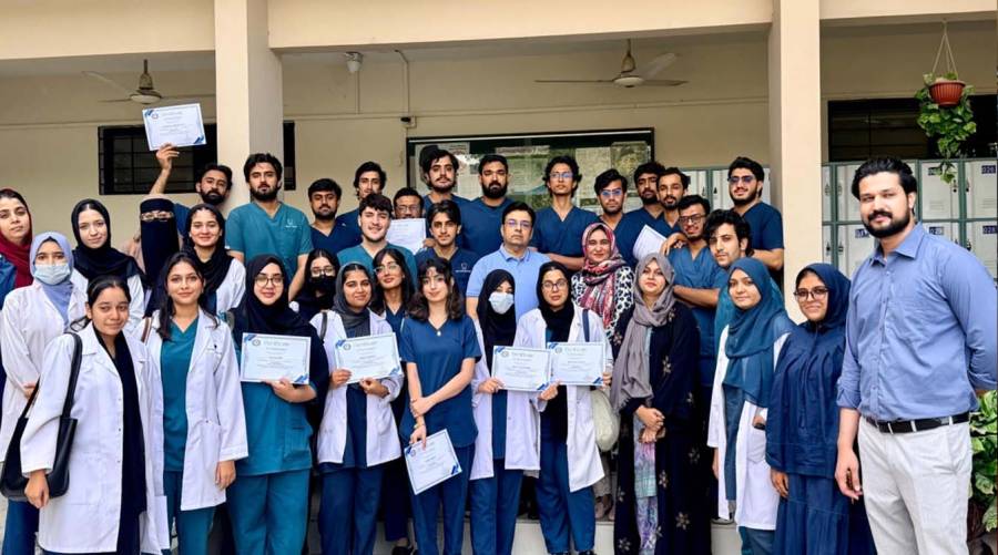 Third-year BDS students participate in a hands-on dental splinting workshop at Hamdard University Dental Hospital