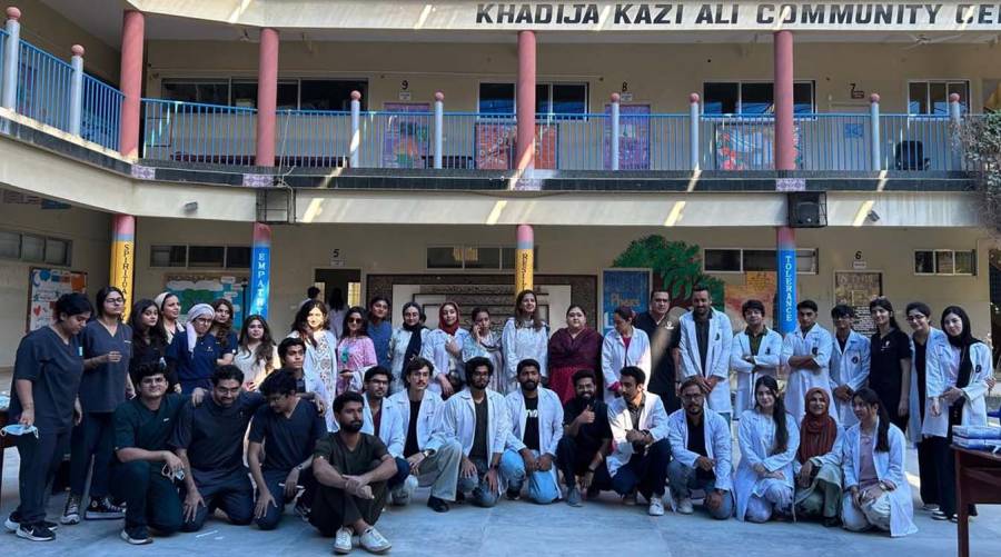 PDA community oral-health and oral-cancer awareness camp in Surjani Town, Karachi.
