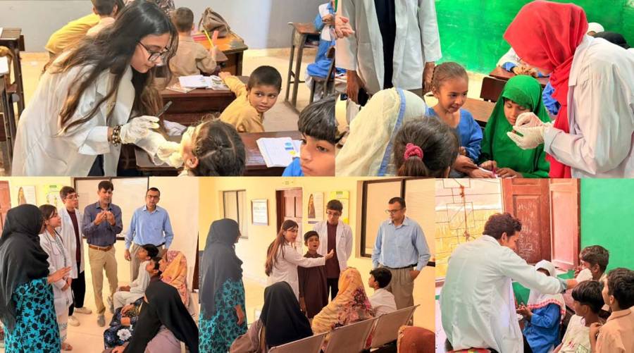 Baqai Dental College students provide oral hygiene education to women and schoolchildren during a community outreach visit.