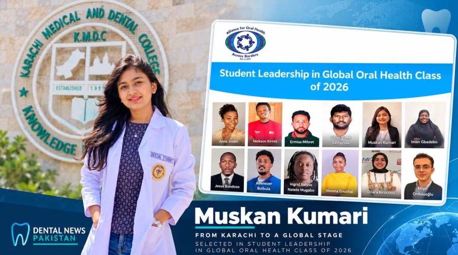 Collage featuring Muskan Kumari and the official AOHAB Student Leadership in Global Oral Health Class of 2026 poster listing her among the selected students.
