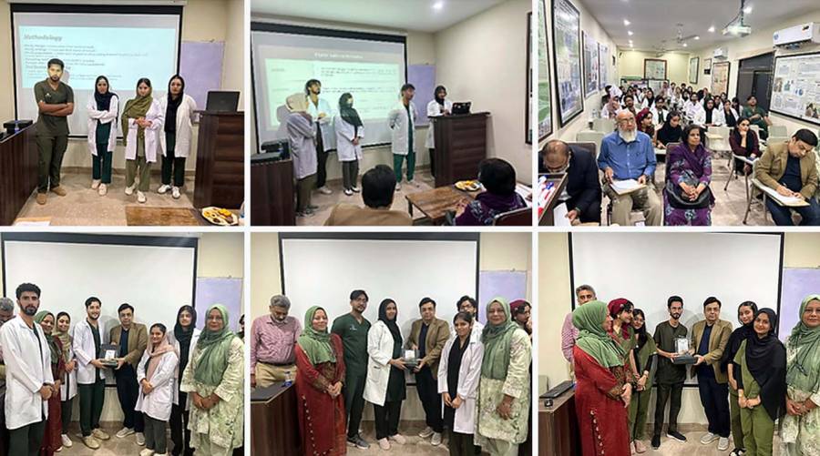 Hamdard University Dental Hospital second-year BDS students participating in a research synopsis presentation competition.
