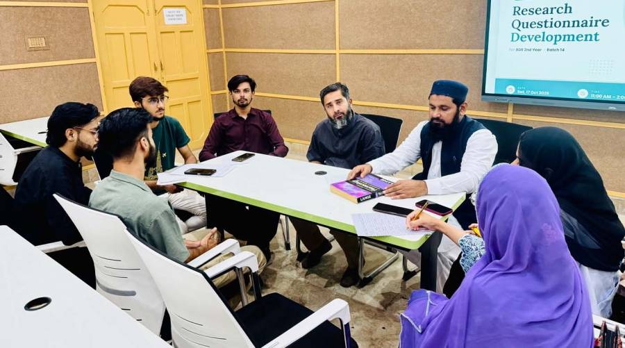 BDS students attend a research questionnaire development seminar organised by the Department of Community Dentistry at Bibi Aseefa Dental College in Larkana.